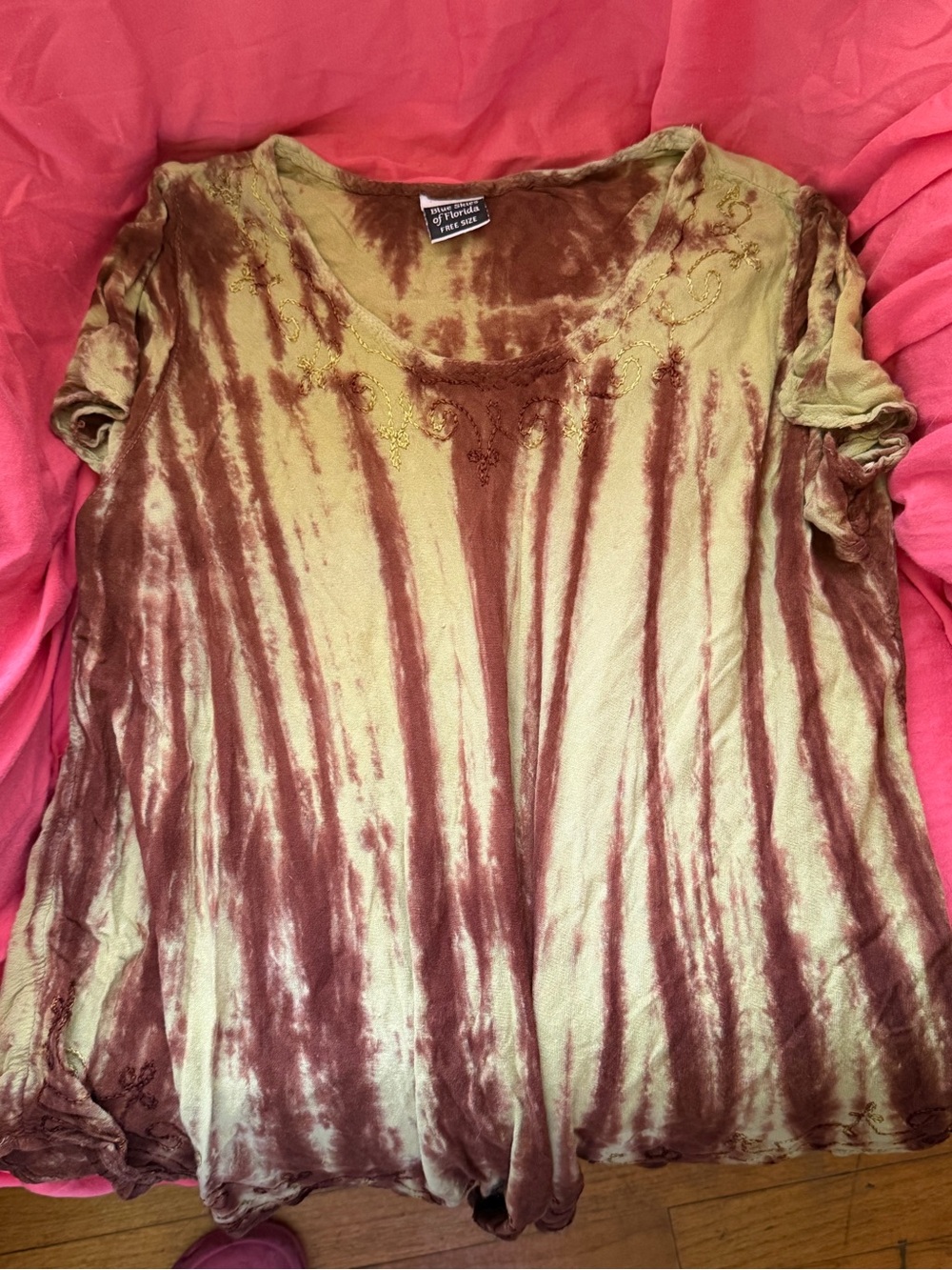Boho Tie-Dye Short Sleeve Top - Olive & Rust